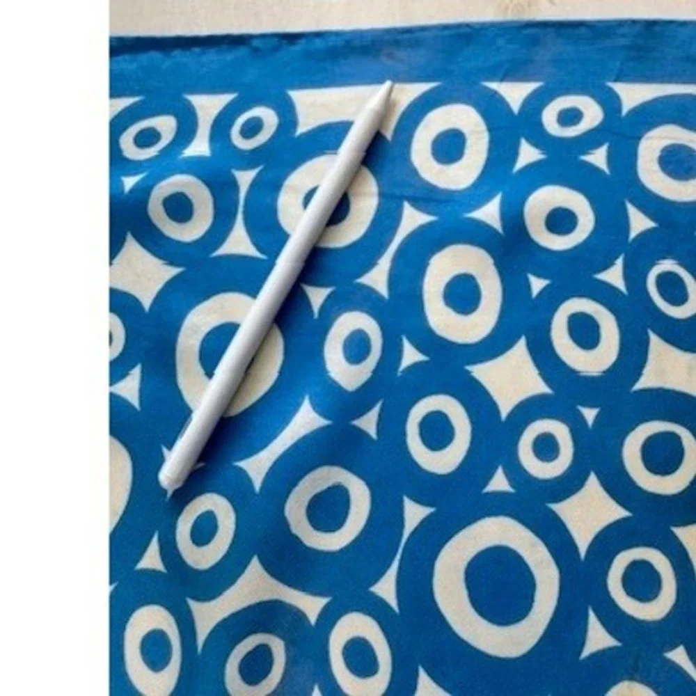 Givenchy Vintage Silk Scarf Blue White Geometric Circle Print Square 22x22